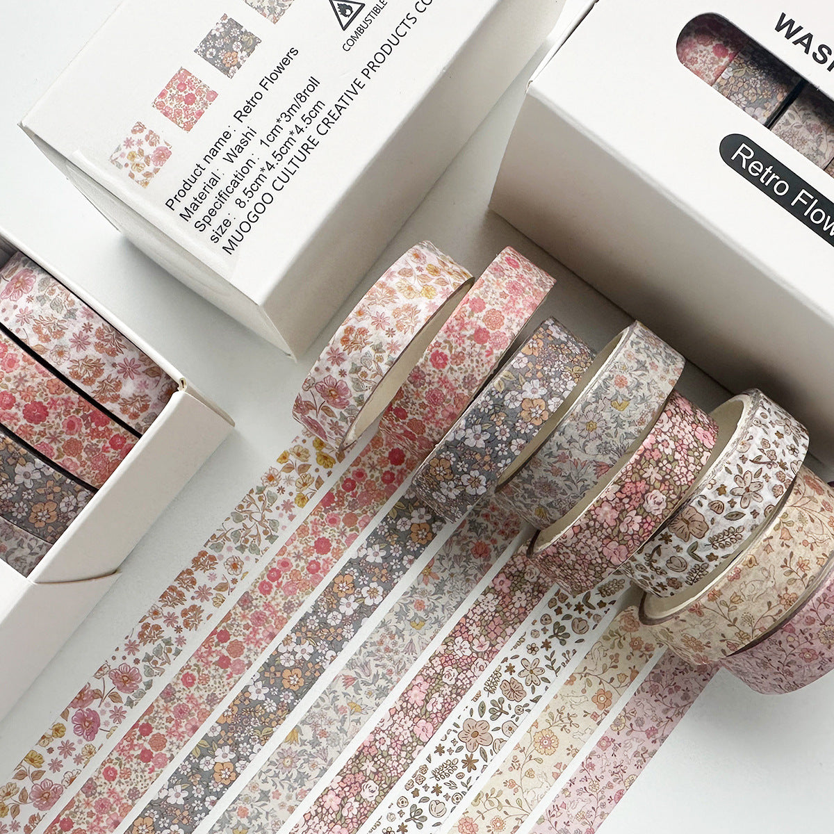 Retro Style 8 Roll Combination Washi Tape Plaid Handbook Tape Small Floral Handbook Tape Decorative Material Sticker
