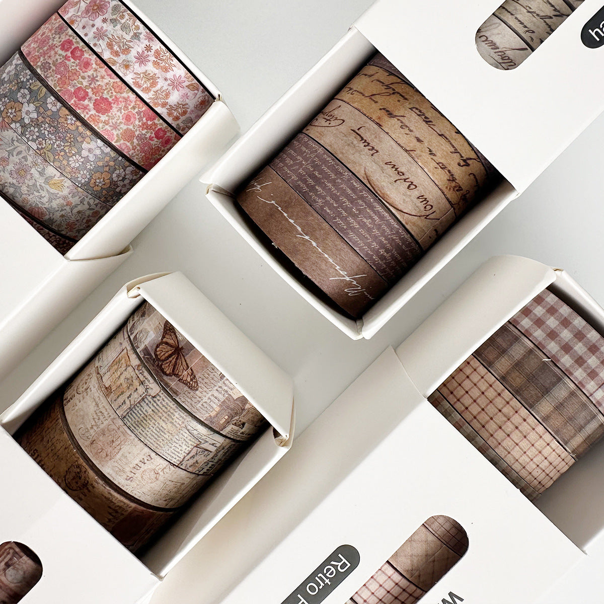 Retro Style 8 Roll Combination Washi Tape Plaid Handbook Tape Small Floral Handbook Tape Decorative Material Sticker