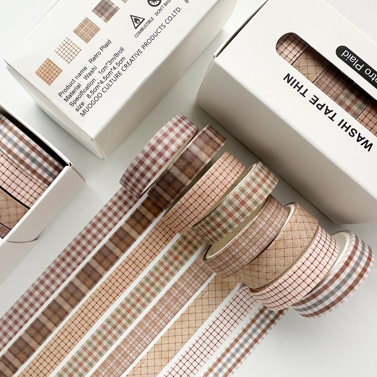 Retro Style 8 Roll Combination Washi Tape Plaid Handbook Tape Small Floral Handbook Tape Decorative Material Sticker