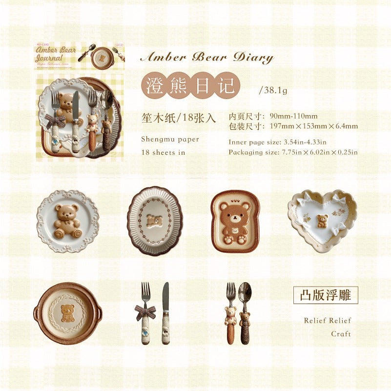 StationeryHaul Amber Bear Diary decorative plates and cutlery set with teddy bear motifs, including heart and toast-shaped plates.