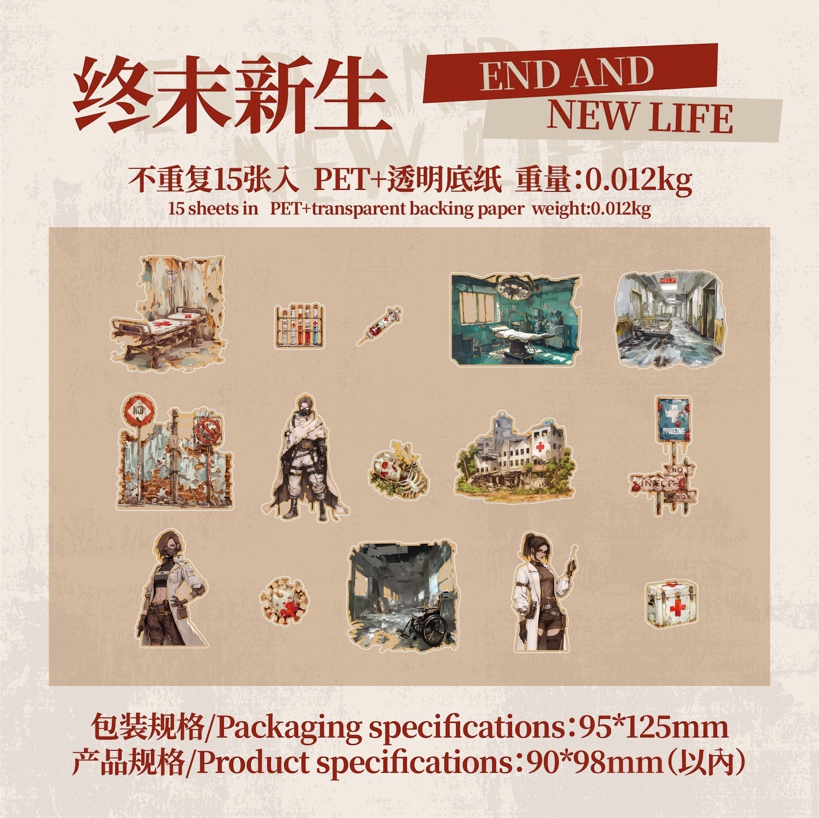 StationeryHaul Apocalyptic Wasteland Character Sticker Pack featuring survivors, medical scenes, and post-apocalyptic elements.