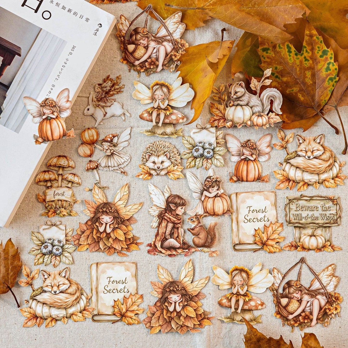 StationeryHaul Autumn Forest Fairy and Woodland Creature sticker collection with fairies, foxes, squirrels, hedgehogs, mushrooms, and pumpkins.