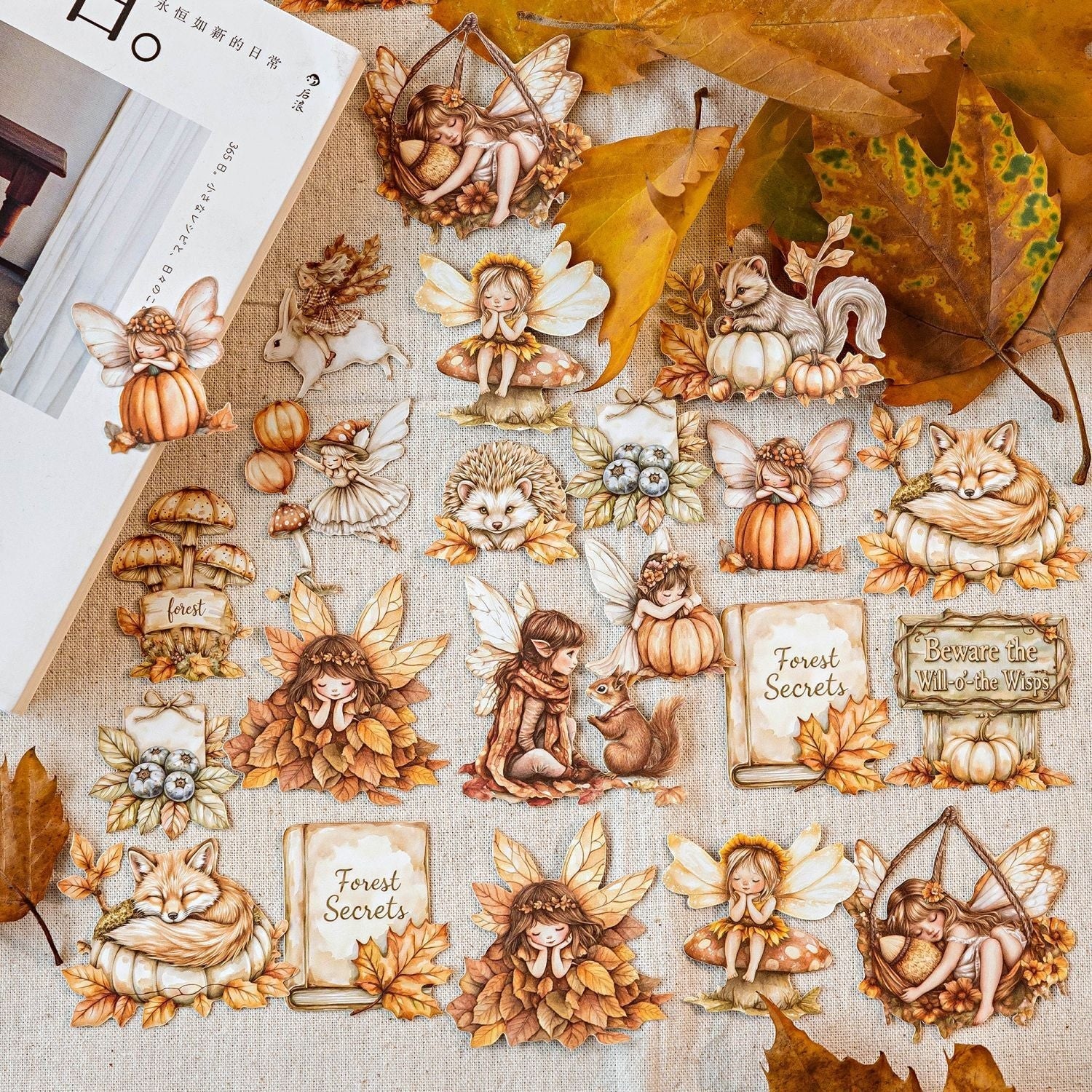 StationeryHaul Autumn Forest Fairy and Woodland Creature sticker collection with fairies, foxes, squirrels, hedgehogs, mushrooms, and pumpkins.