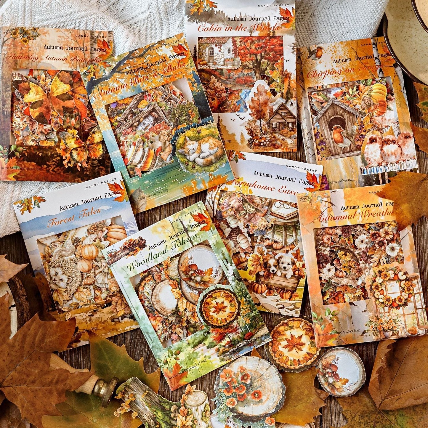 StationeryHaul Autumn Forest Fairy and Woodland Creature sticker collection features fairies, foxes, squirrels, hedgehogs, and rustic forest elements in warm autumnal colors.