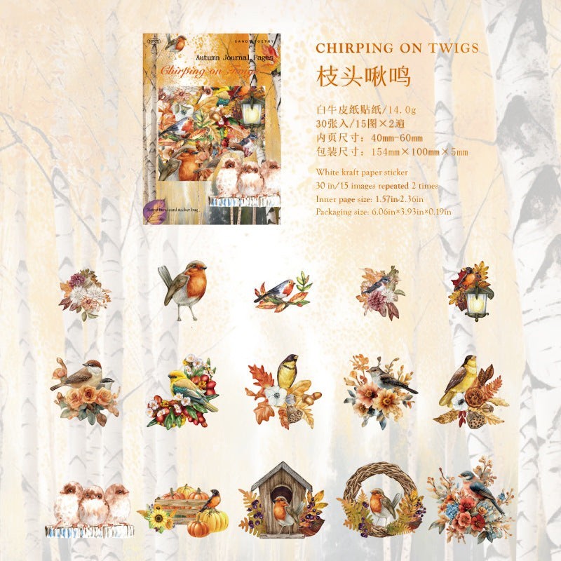 StationeryHaul Autumn Forest Fairy and Woodland Creature sticker collection with birds, pumpkins, and lanterns.