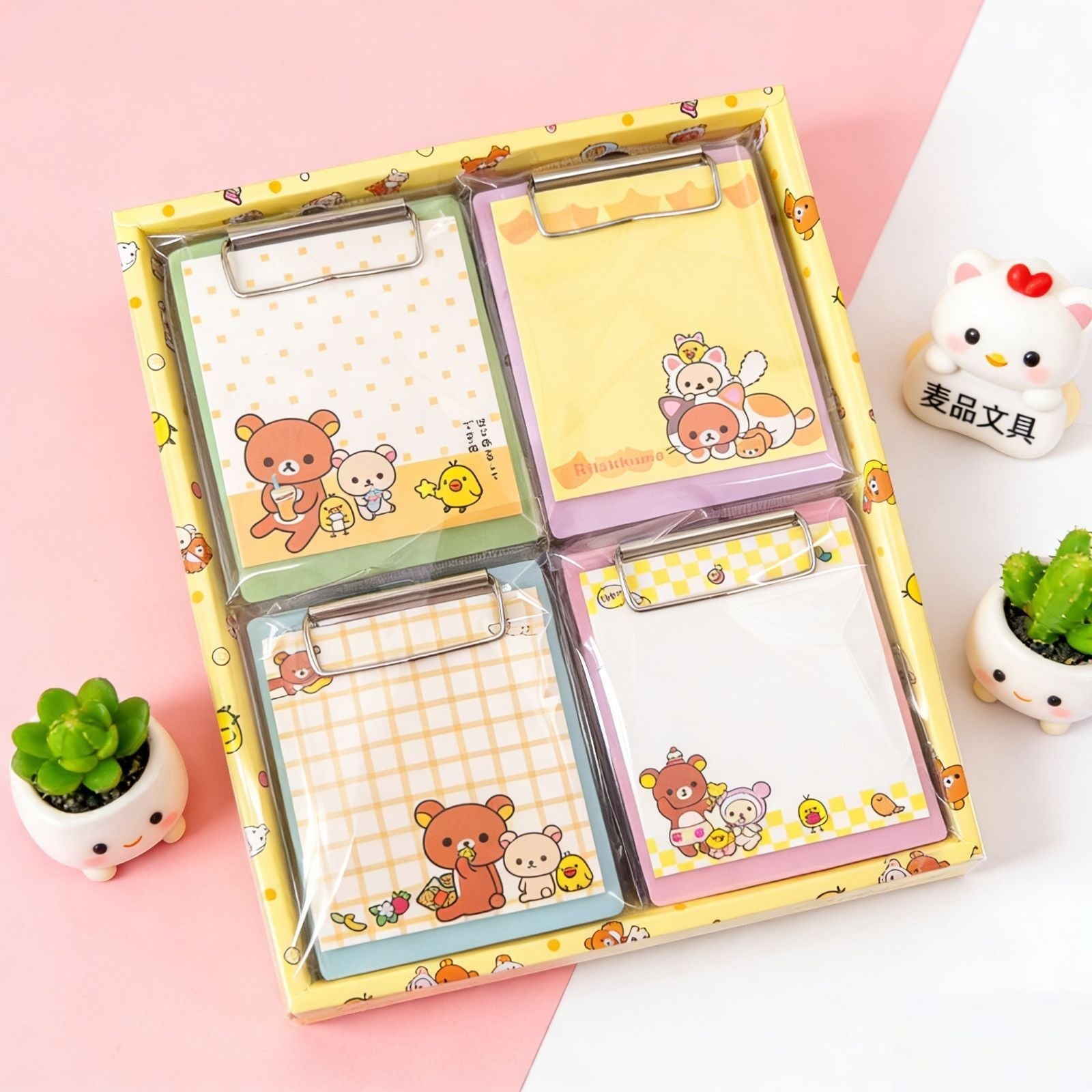 StationeryHaul cute bear themed memo pad set with four colorful clipboards and patterned paper for students