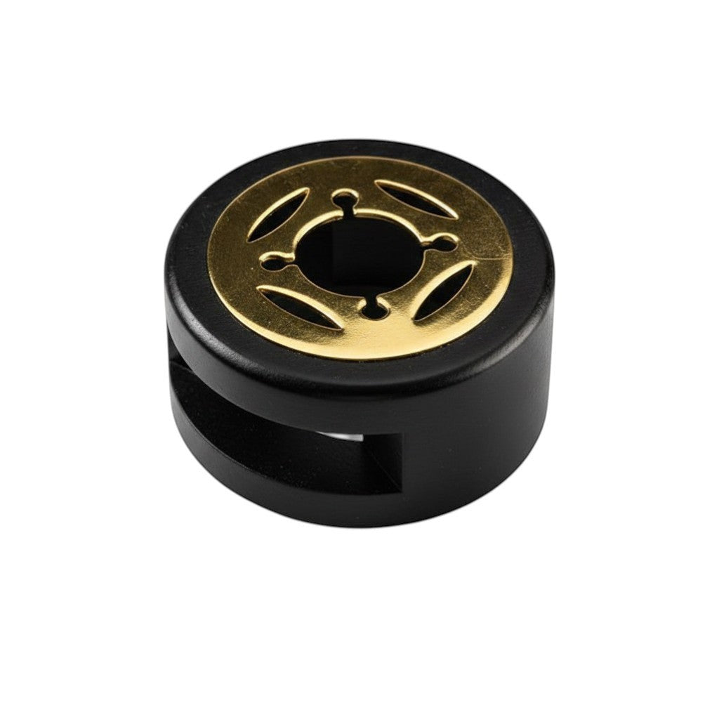 StationeryHaul black wooden wax seal melting furnace with gold metal insert for crafting invitations and letters.