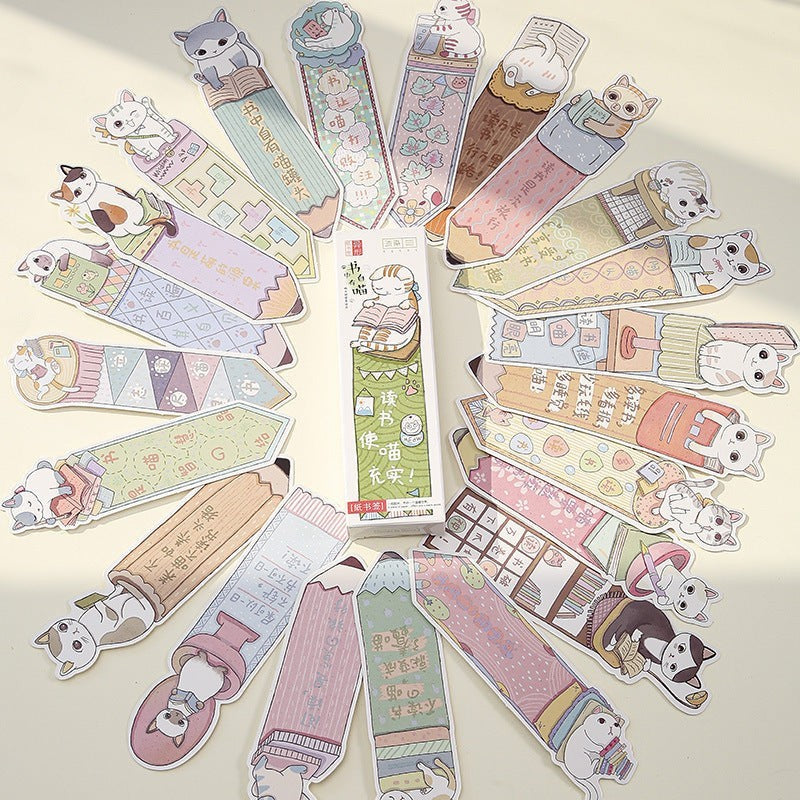 StationeryHaul cute cat and food themed paper bookmarks with whimsical illustrations and pastel colors.