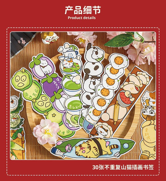 StationeryHaul cute cat and food themed paper stickers for journaling, scrapbooking, and crafts. Features cats, pandas, sushi, eggs, and fruit.