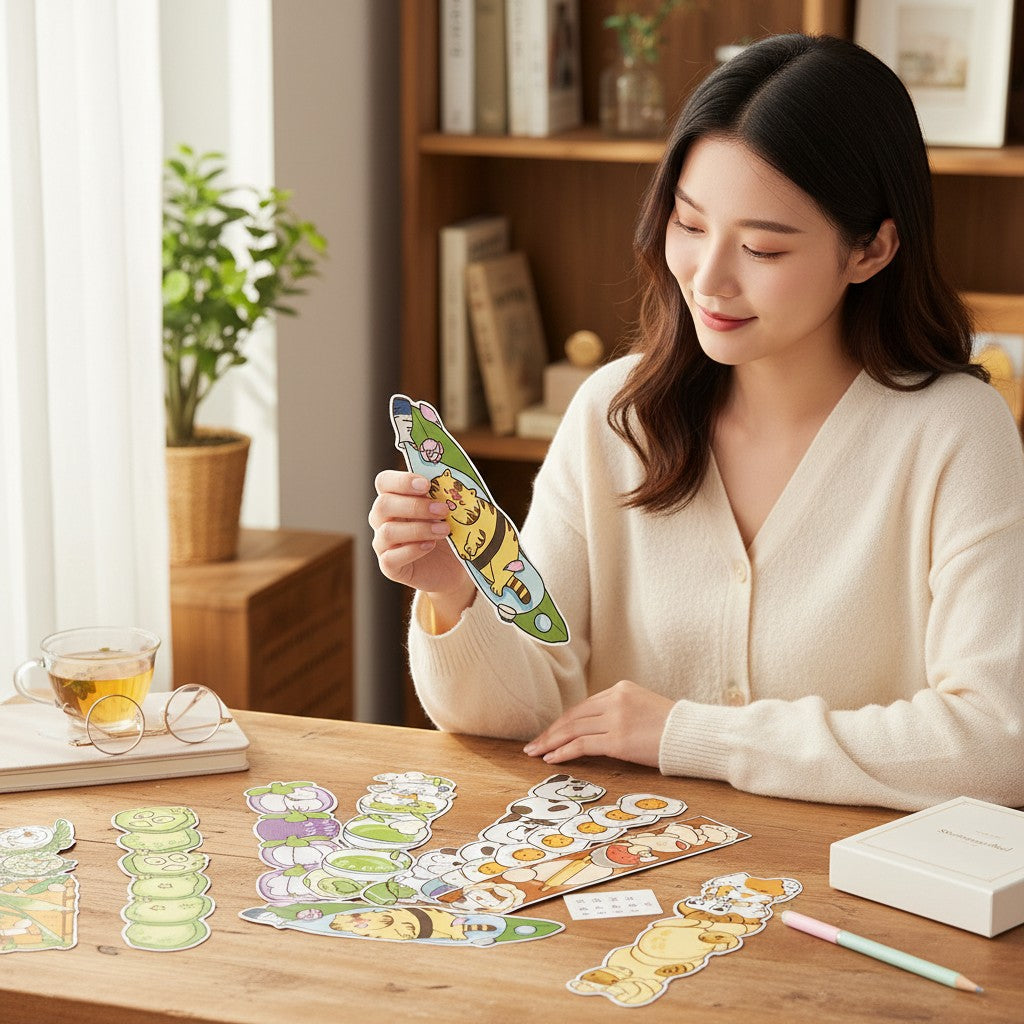 StationeryHaul paper stickers featuring cute cats and food illustrations for journaling and crafts.
