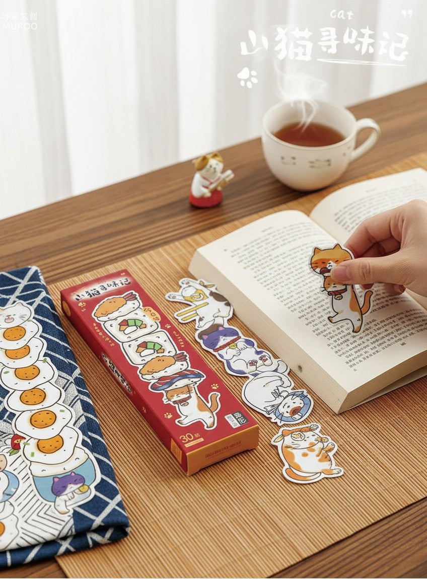 StationeryHaul cute cat and food themed decorative stickers for journaling, scrapbooking, and crafts. Features sushi, eggs, and panda designs.