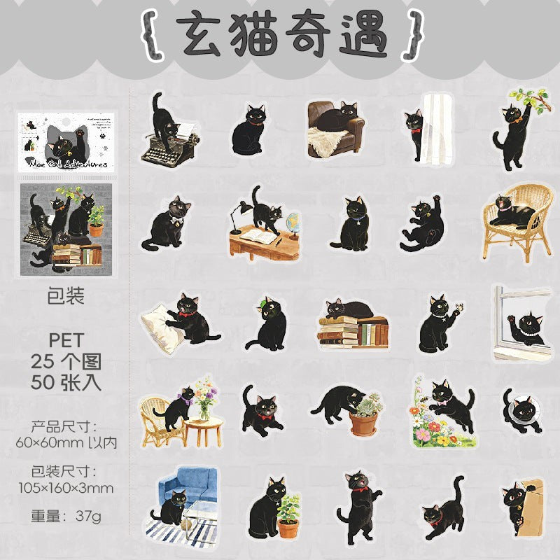 StationeryHaul black cat stickers for journaling and crafting, featuring various playful poses and scenes.