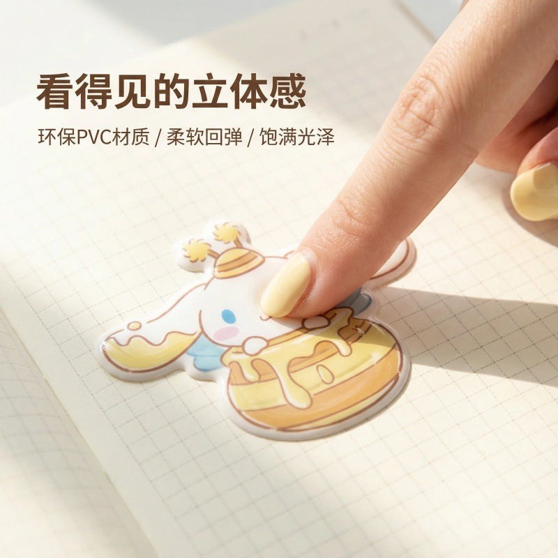 StationeryHaul Cinnamoroll sticker with honey pot, waterproof PVC, puffy texture, for planners and crafts.