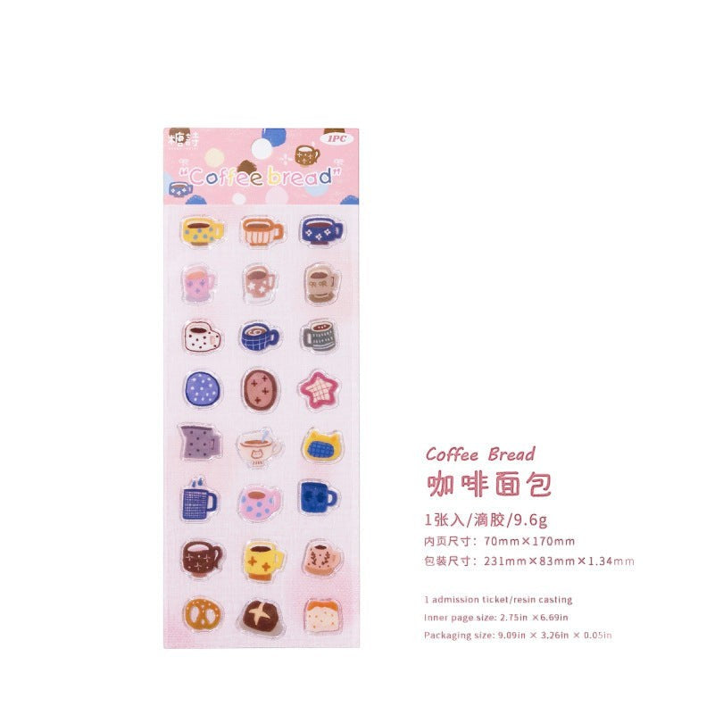 StationeryHaul coffee and bread themed decorative adhesive sticker sheet with colorful whimsical mug designs