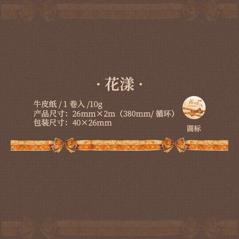StationeryHaul decorative craft ribbon with orange floral pattern and brown bow accents. Perfect for scrapbooking and gift wrapping.