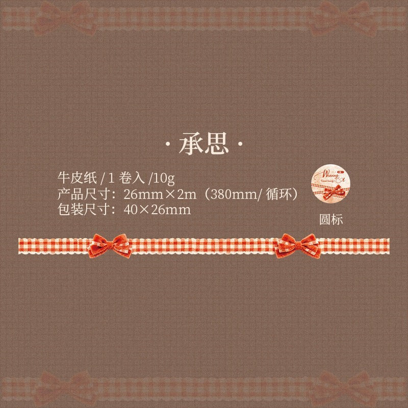 StationeryHaul decorative craft ribbon with orange and white gingham pattern and velvet bow accents. Scalloped edges.