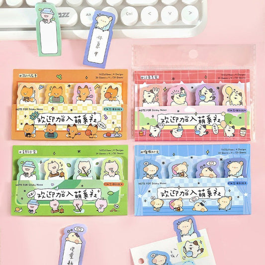 StationeryHaul cute club series sticky note sets with assorted cartoon animal designs and index tabs for student study