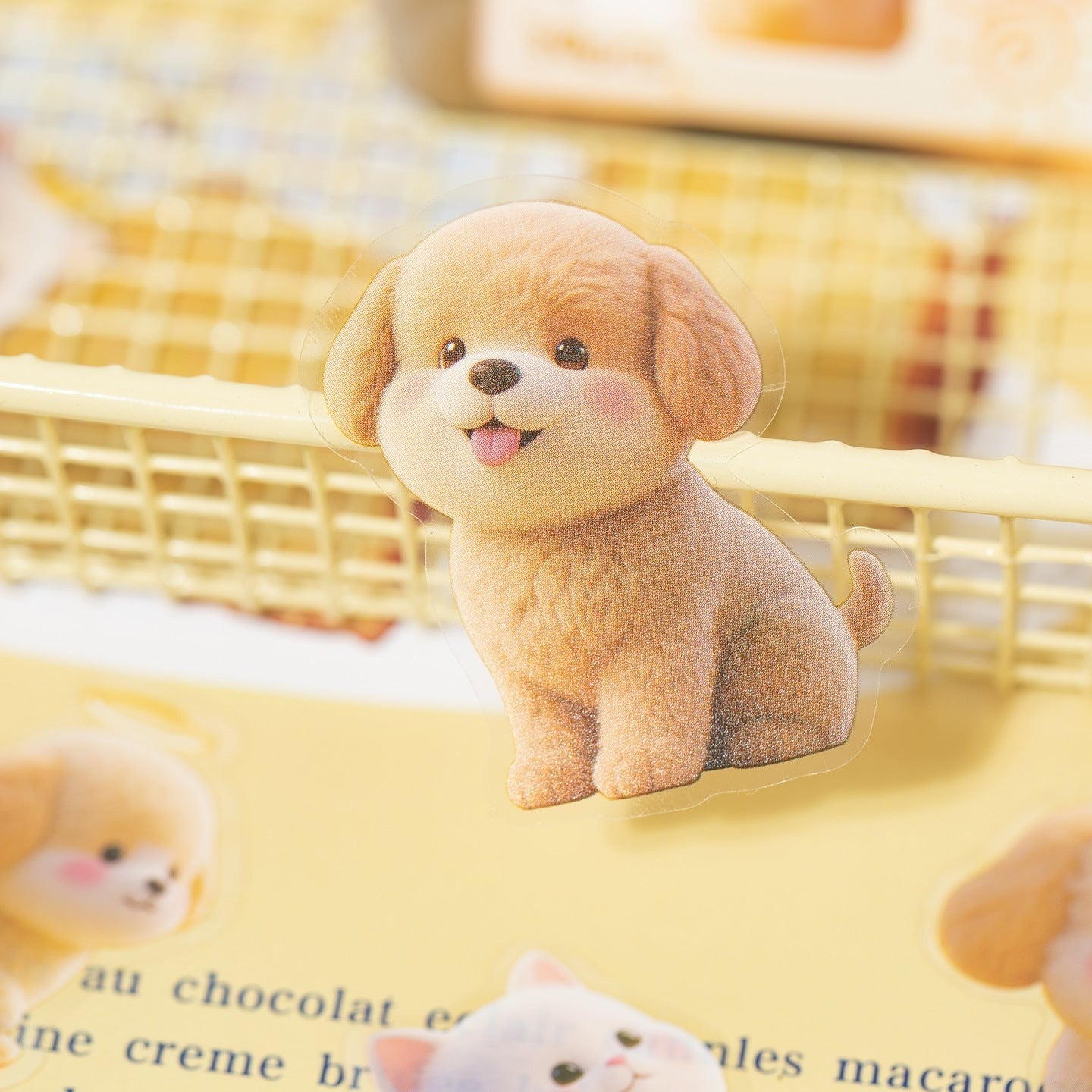 StationeryHaul cute brown puppy sticker with tongue out, plush texture, and rosy cheeks.
