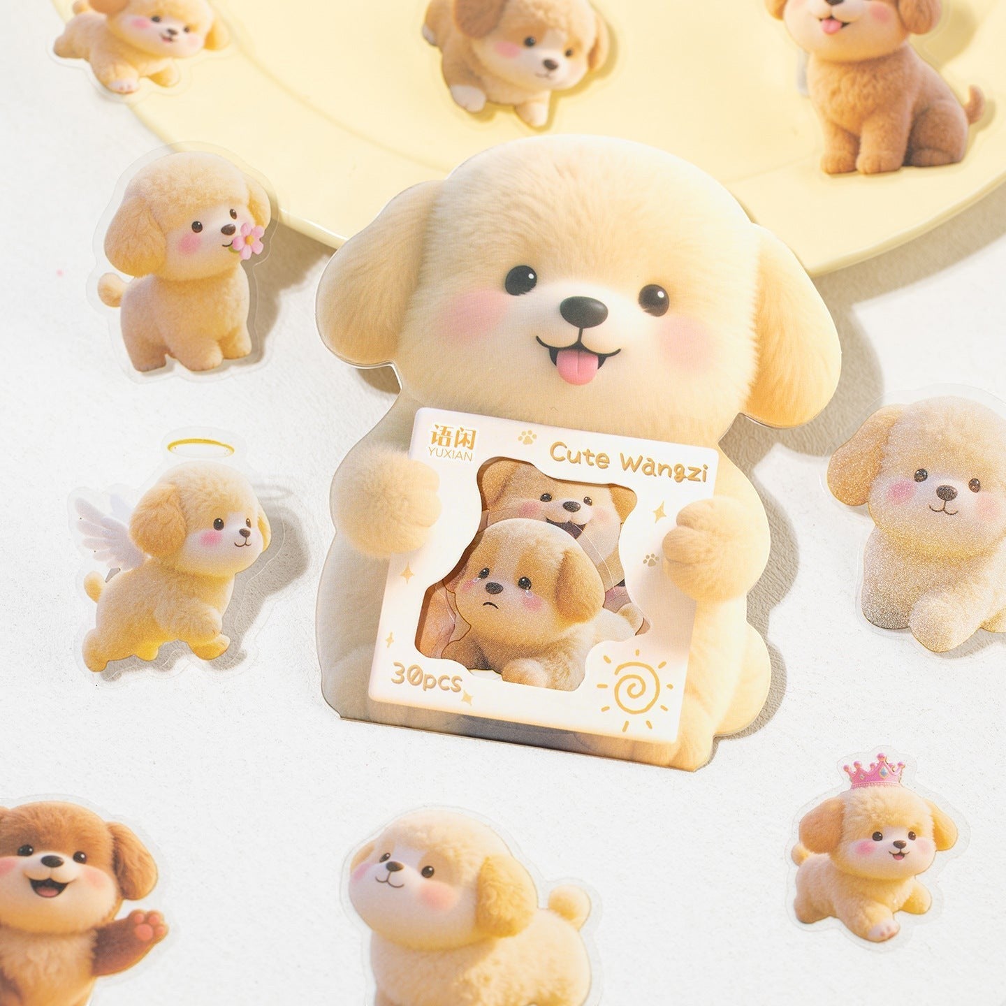 StationeryHaul cute puppy stickers with plush texture, including an angel puppy and a crowned puppy.