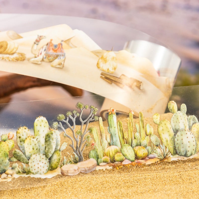StationeryHaul Ketchup Girl PET landscaping tape featuring watercolor desert cactus and camel illustrations