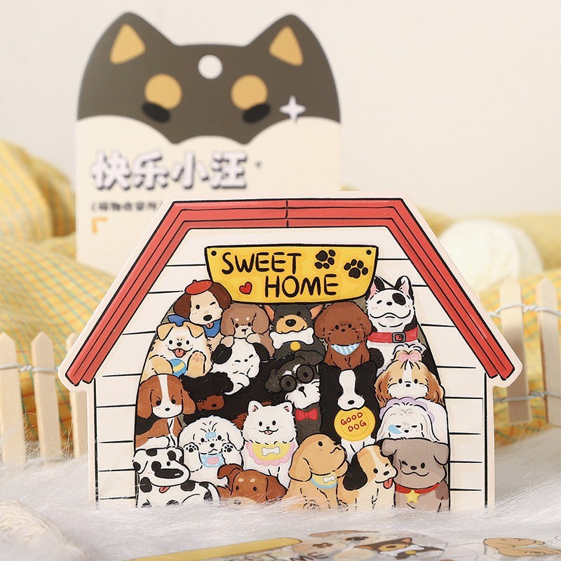 StationeryHaul dog sticker set featuring a variety of cute dogs inside a dog house with "SWEET HOME" sign.