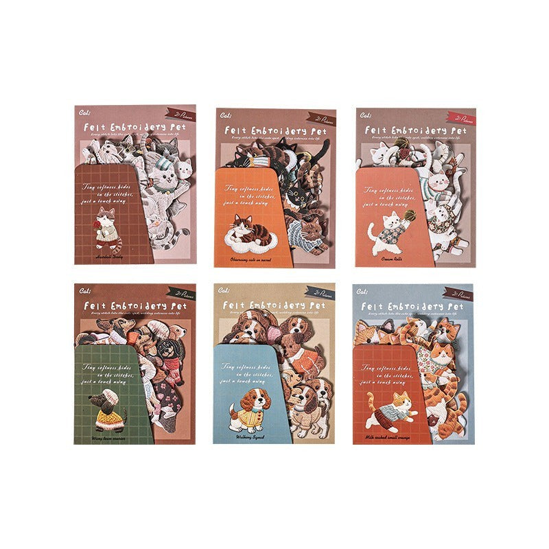 StationeryHaul felt embroidery pet sticker packs featuring cute cats and dogs in six different designs
