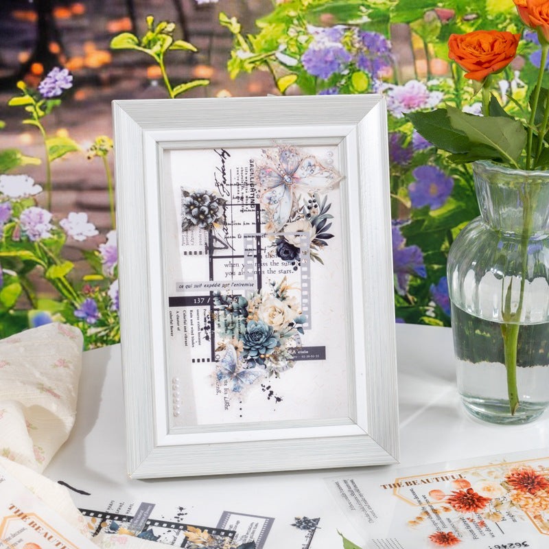 StationeryHaul floral butterfly decorative sticker set with translucent paper, featuring vintage roses, peonies, and butterflies.