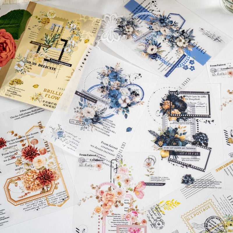 StationeryHaul floral butterfly decorative stickers feature vintage-inspired designs with roses, peonies, and butterflies on translucent paper.