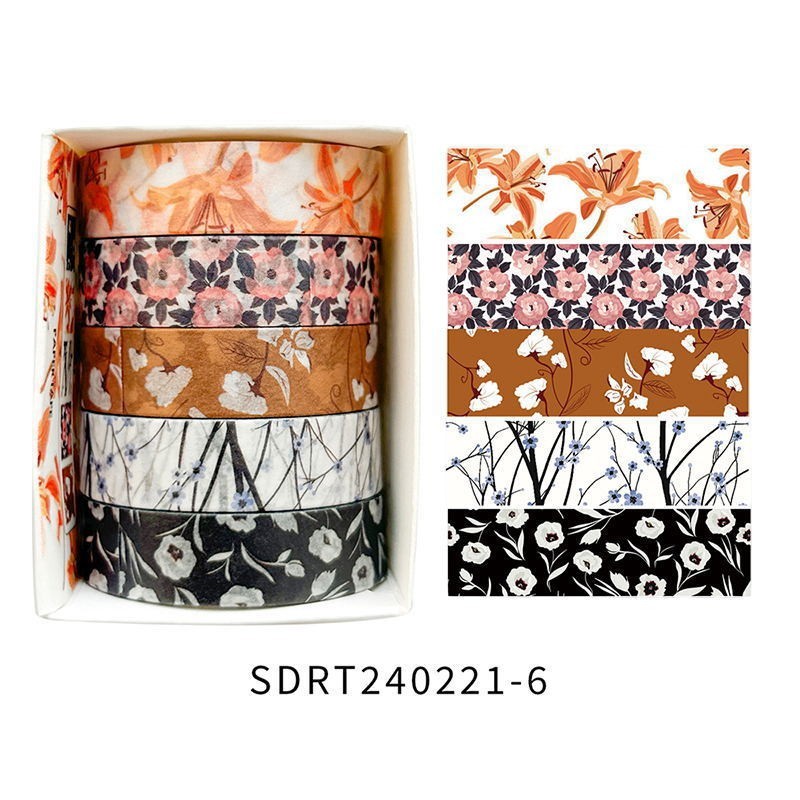 StationeryHaul floral washi tape set featuring 5 rolls with assorted botanical and vintage garden patterns