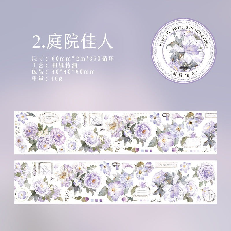 StationeryHaul watercolor floral washi tape and sticker set with blue and pink blossoms, vintage script, and decorative elements.