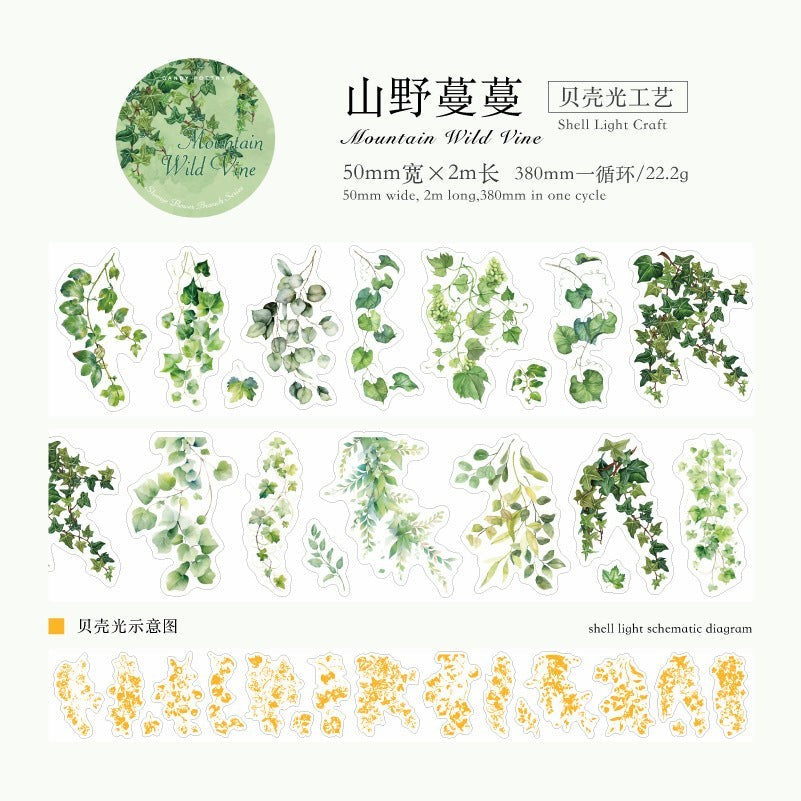 StationeryHaul Candy Poetry Floral Washi Tape Collection with green vine designs and yellow floral accents.