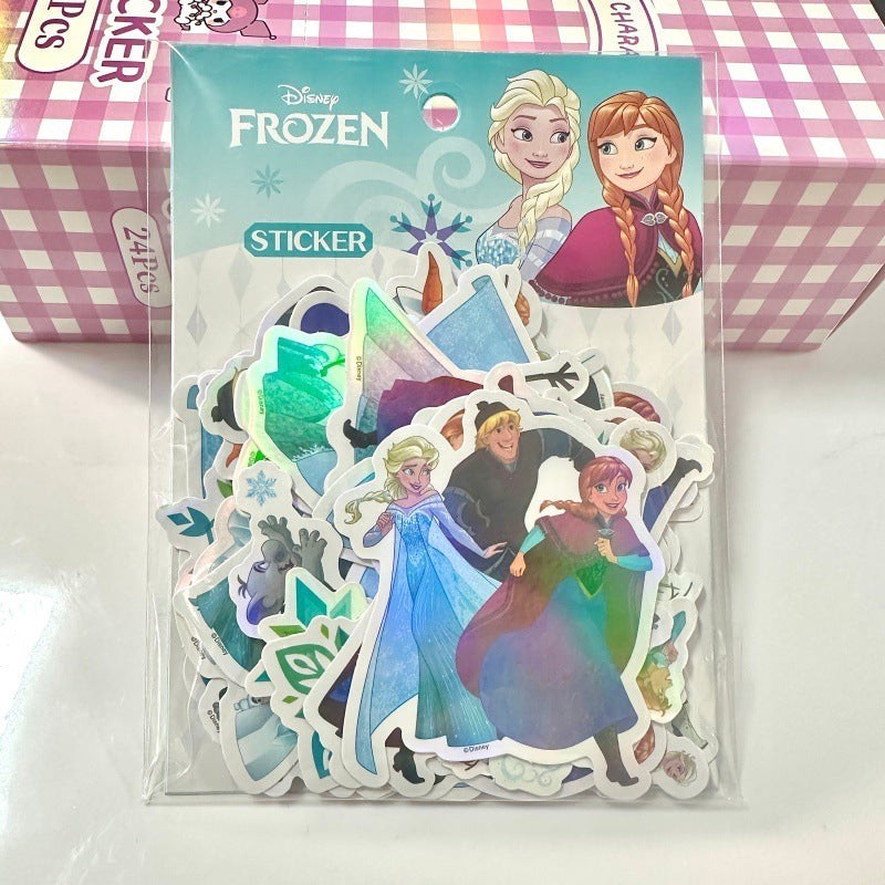StationeryHaul Disney Frozen sticker pack featuring Elsa, Anna, Kristoff, and Olaf. Holographic and colorful designs.