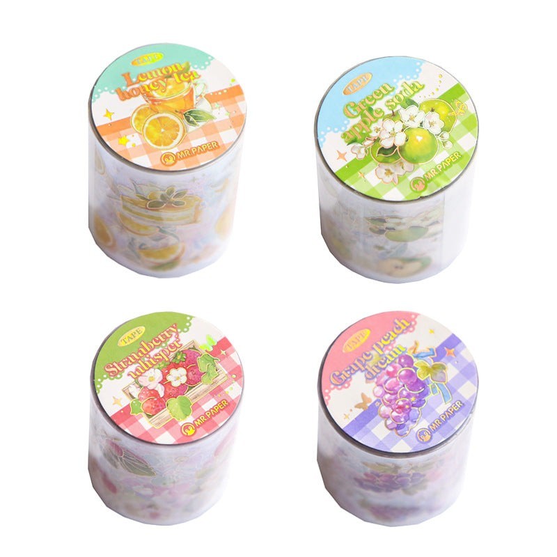 StationeryHaul Fruity Fun Decorative Washi Tape Collection with lemon, green apple, strawberry, and grape designs.