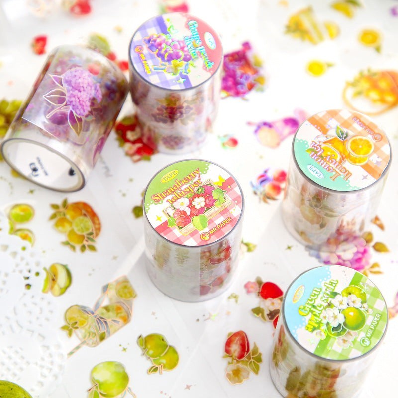 StationeryHaul Fruity Fun Decorative Washi Tape Collection with strawberry, lemon, grape, and apple designs.