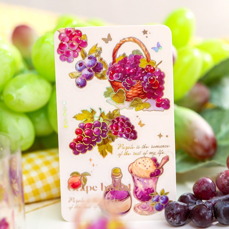 StationeryHaul Fruity Fun Washi Tape Collection with grapes, blueberries, basket, ice cream, and bottle designs.