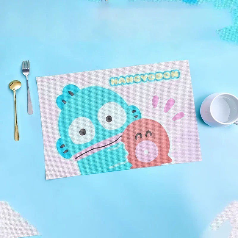 StationeryHaul Hangyodon placemat featuring the blue character with a pink character. Durable and easy-to-clean.