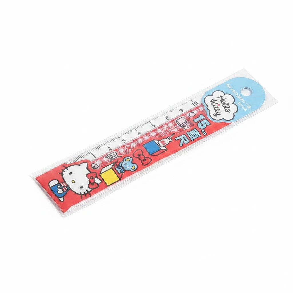 StationeryHaul 15cm Hello Kitty plastic ruler with red character graphics in clear protective packaging
