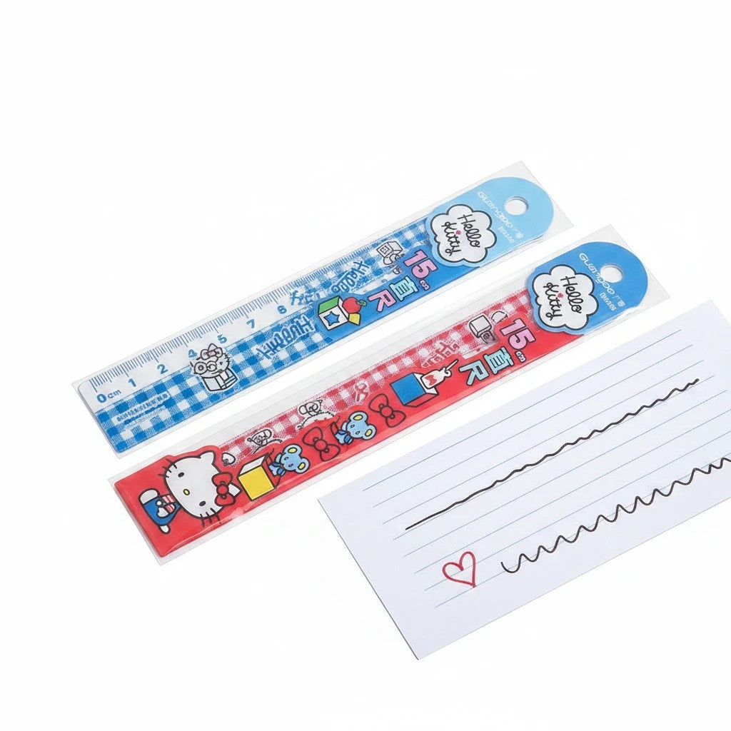 StationeryHaul Hello Kitty 15cm plastic rulers in blue and red with cute character graphics for school stationery