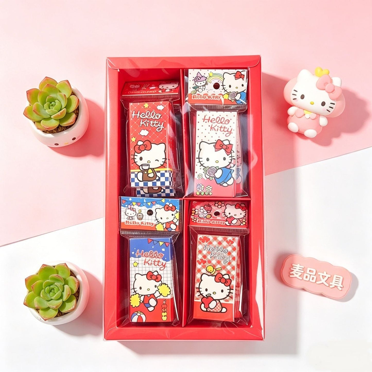 StationeryHaul Hello Kitty themed stationery gift set featuring four assorted patterned notebooks in a red box
