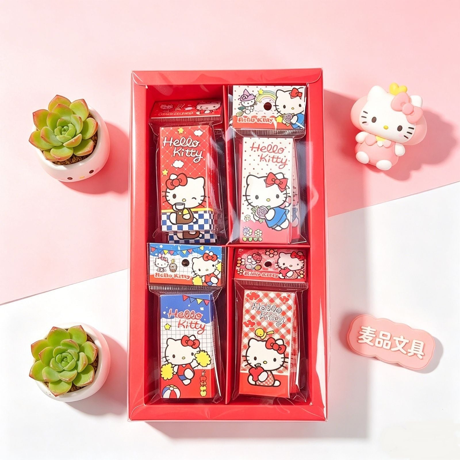 StationeryHaul Hello Kitty themed stationery gift set featuring four assorted patterned notebooks in a red box