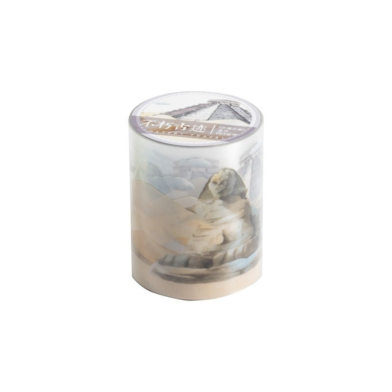 StationeryHaul Ketchup Girl PET landscaping tape featuring desert journey illustrations of pyramids and sphinxes.
