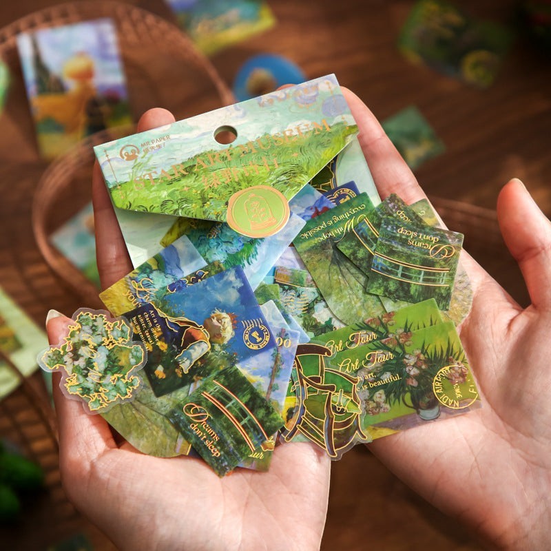 StationeryHaul The Little Prince Star Art Museum sticker collection featuring Van Gogh-inspired art and quotes with gold foil accents.