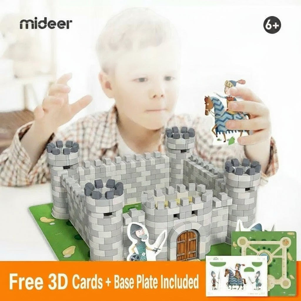 StationeryHaul Mideer Master Builder grey brick castle toy with knight figures and 3D cards. For ages 6+.