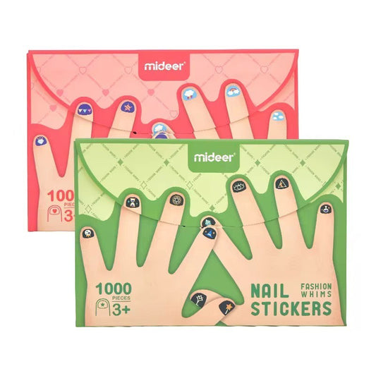 StationeryHaul Mideer Nail Stickers Fashion Whims, 1000 pieces with fun designs like rainbows, clouds, eyes, and geometric shapes.