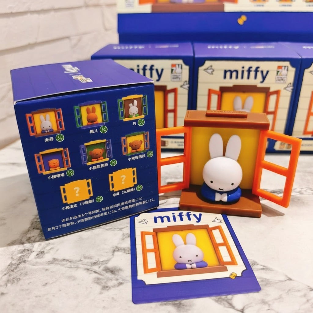StationeryHaul Miffy blind box collectible figure with Miffy character in a window scene. Includes box and collectible card.