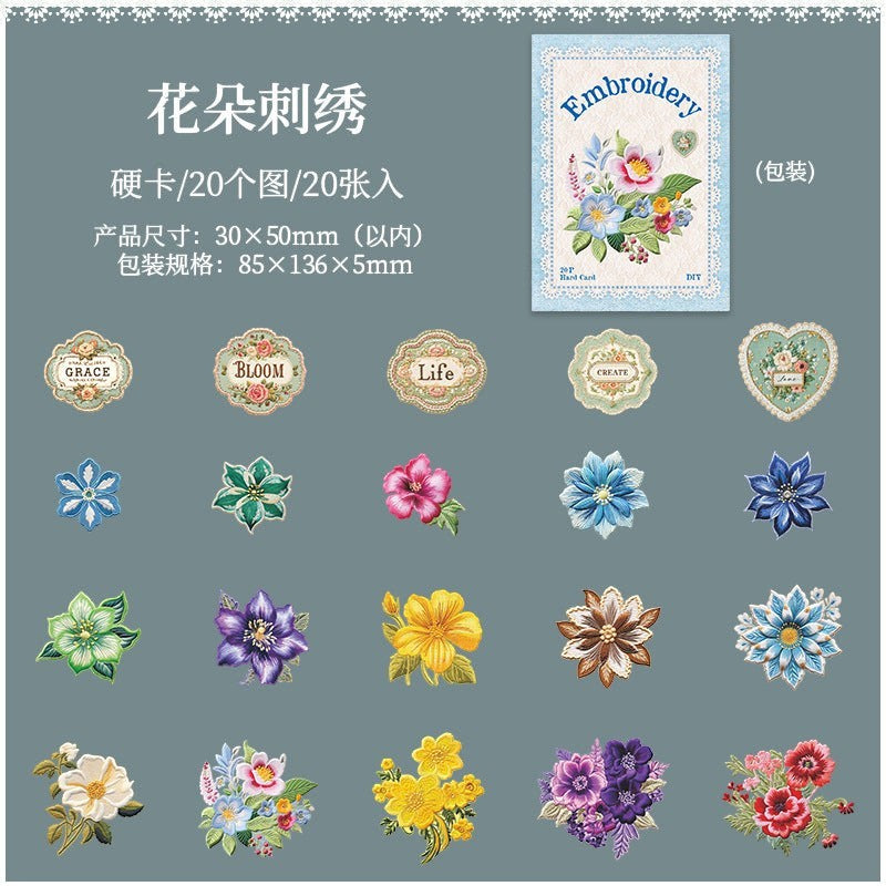 StationeryHaul nature-inspired embroidery stickers with floral and word designs like "Grace" and "Bloom".