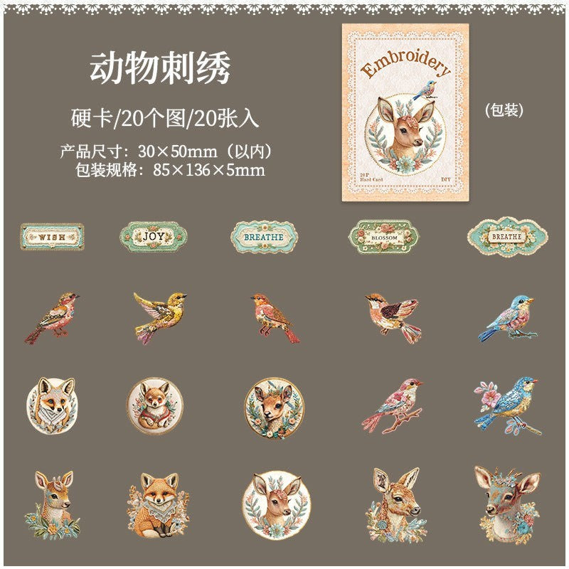 StationeryHaul nature-inspired decorative stickers featuring deer, foxes, and birds in floral wreaths. Includes text labels like 'Wish', 'Joy', 'Breathe', and 'Blossom'.