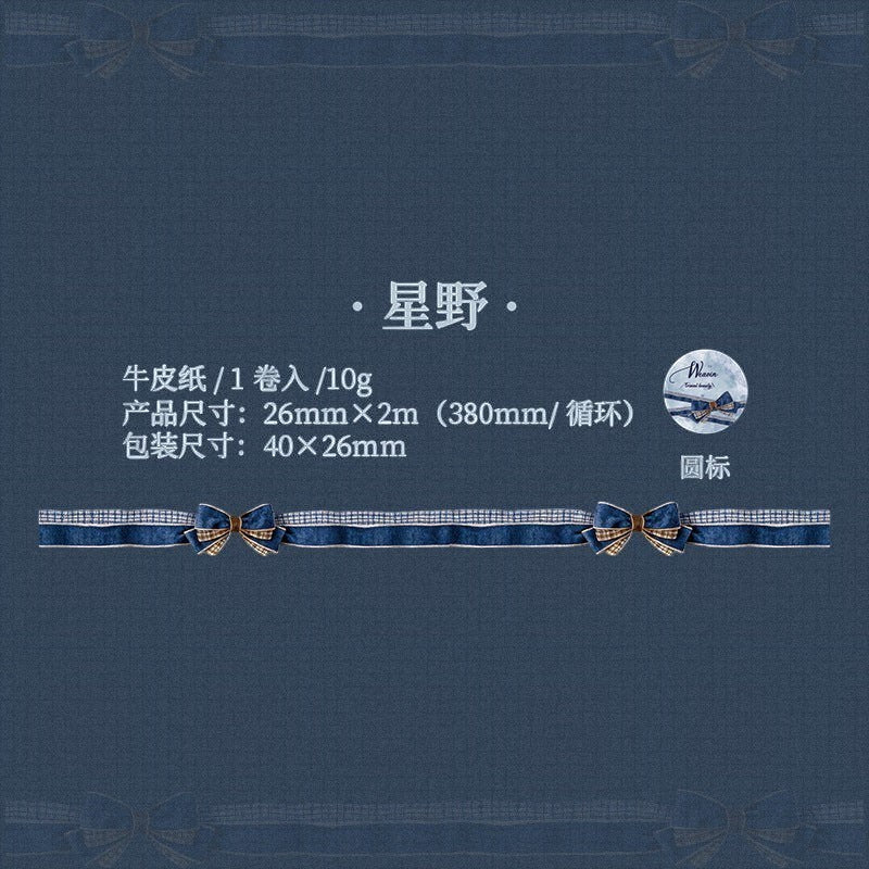 StationeryHaul decorative navy blue craft ribbon featuring pre-tied bows and silver scalloped edges for scrapbooking.