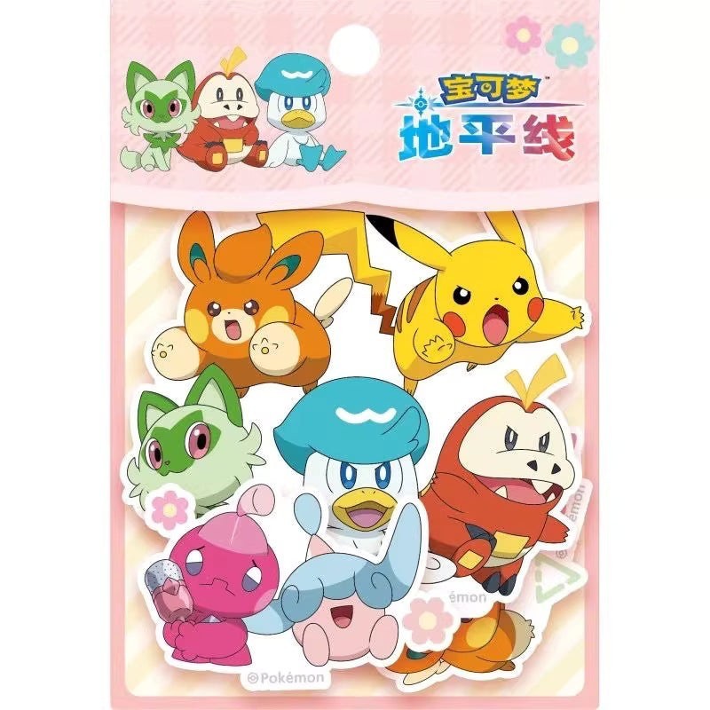 StationeryHaul Pokemon sticker pack featuring Pikachu, Sprigatito, Fuecoco, Quaxly, and other characters. Vibrant, colorful designs.