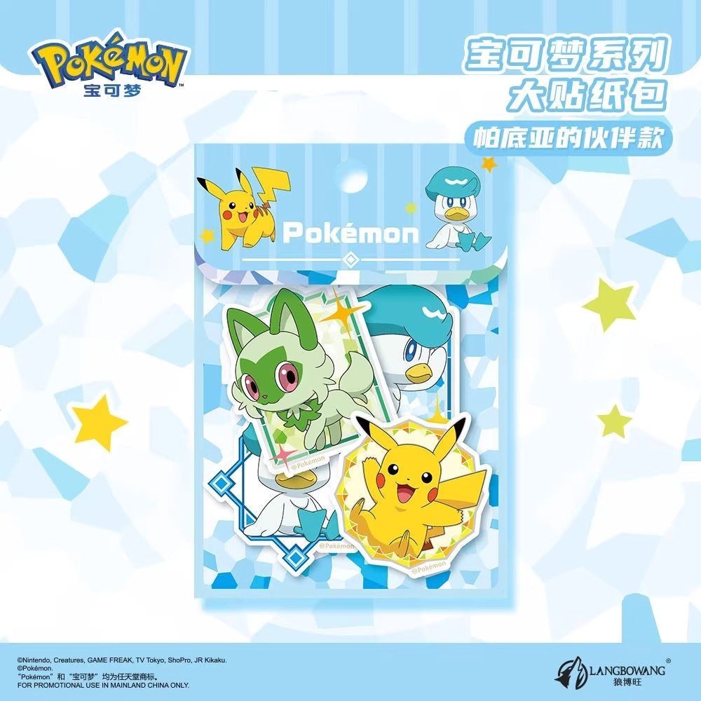 StationeryHaul Pokemon sticker pack featuring Pikachu, Sprigatito, and Quaxly. Vibrant, high-quality vinyl stickers.